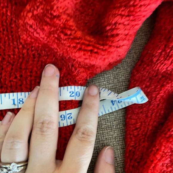 Vintage 90s Nick & Sarah L Red Turtleneck Super Soft Sweater Stringy Fringe Hem - Picture 8 of 10